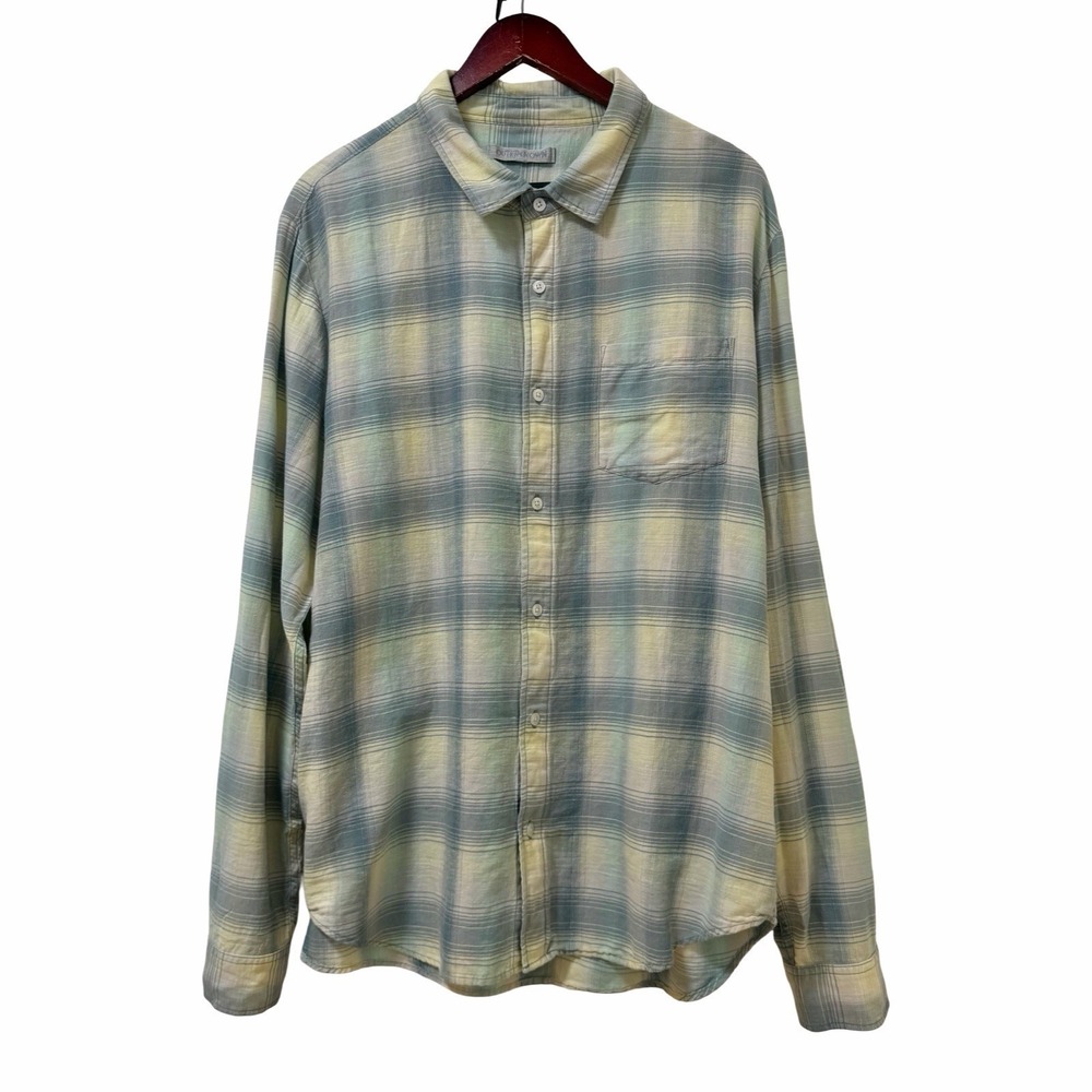 Outerknown Mens Organic Cotton Plaid Button Up Shirt Size XXL Blue Preppy Summer
